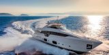 Ferretti yacht in high speed with vector fins stabilizer system from sleipner