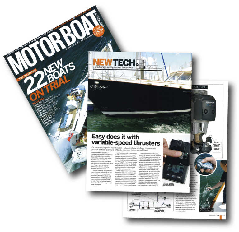 Motoboat and Yachting magazine hard copy - review of Sleipner Side-Power proportional thruster
