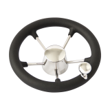 Steering wheel stainless steel Ø28cm, with fast crank, black